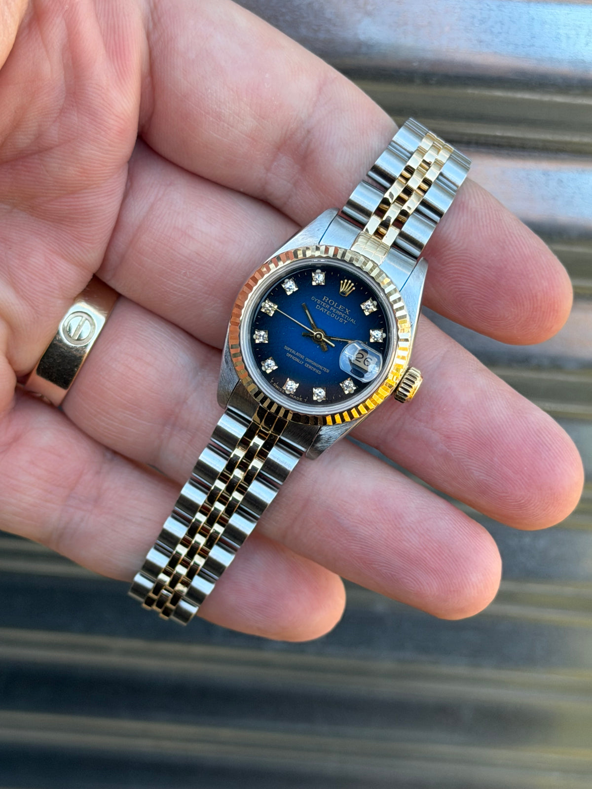 Rolex Ladies Datejust “Blue Vignette Diamond Dial “ 26mm Ref.69173 Box & Papers
