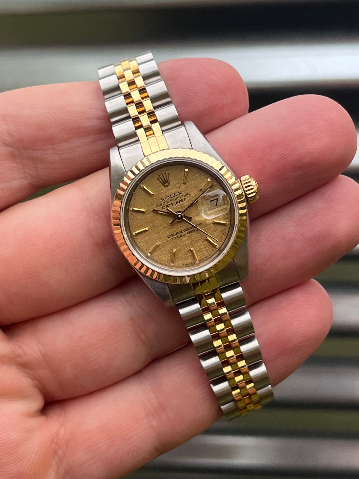 Rolex Ladies Datejust 26mm Ref.69173 “Linen Dial” Box & Papers