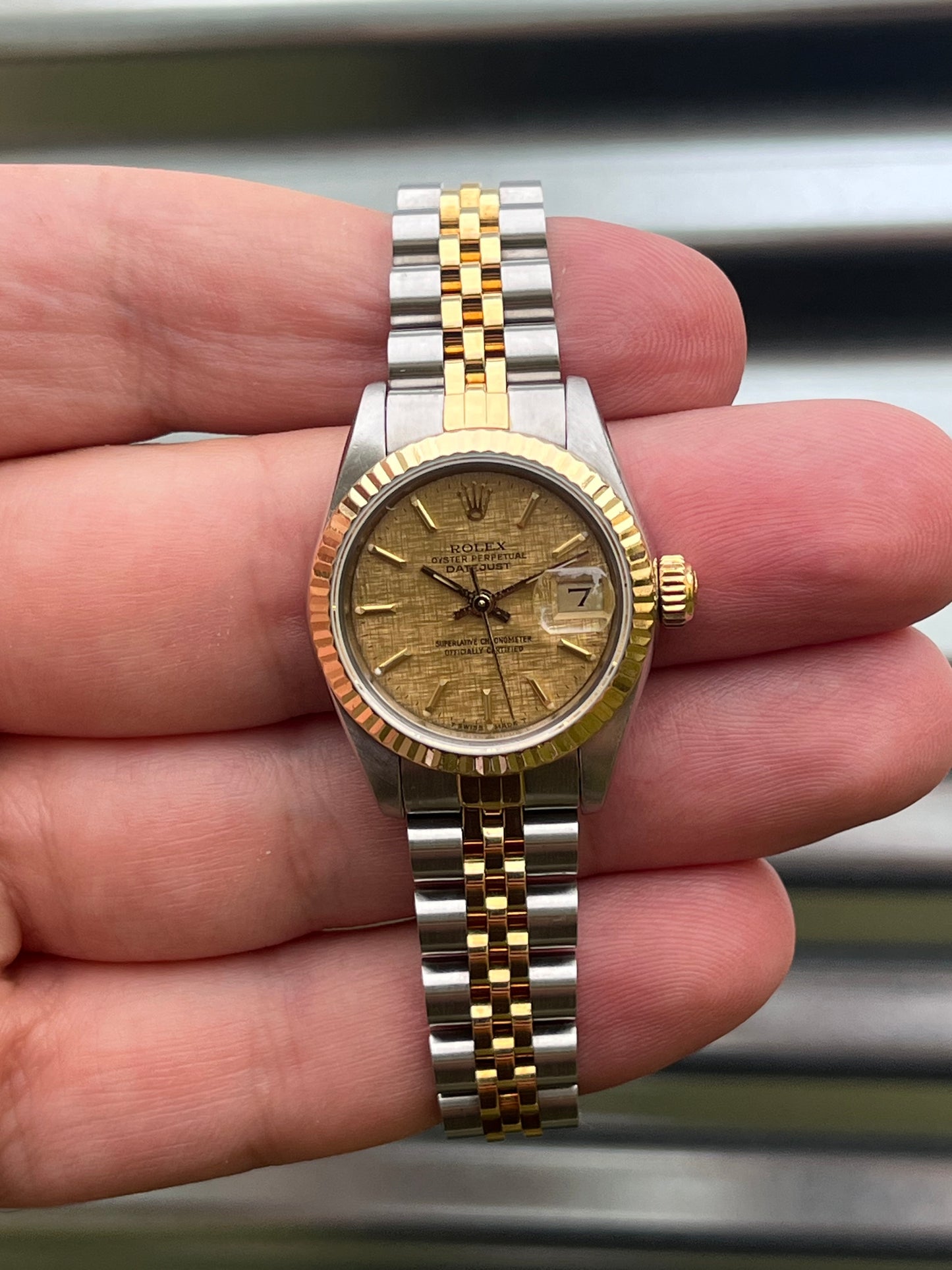 Rolex Ladies Datejust 26mm Ref.69173 “Linen Dial” Box & Papers