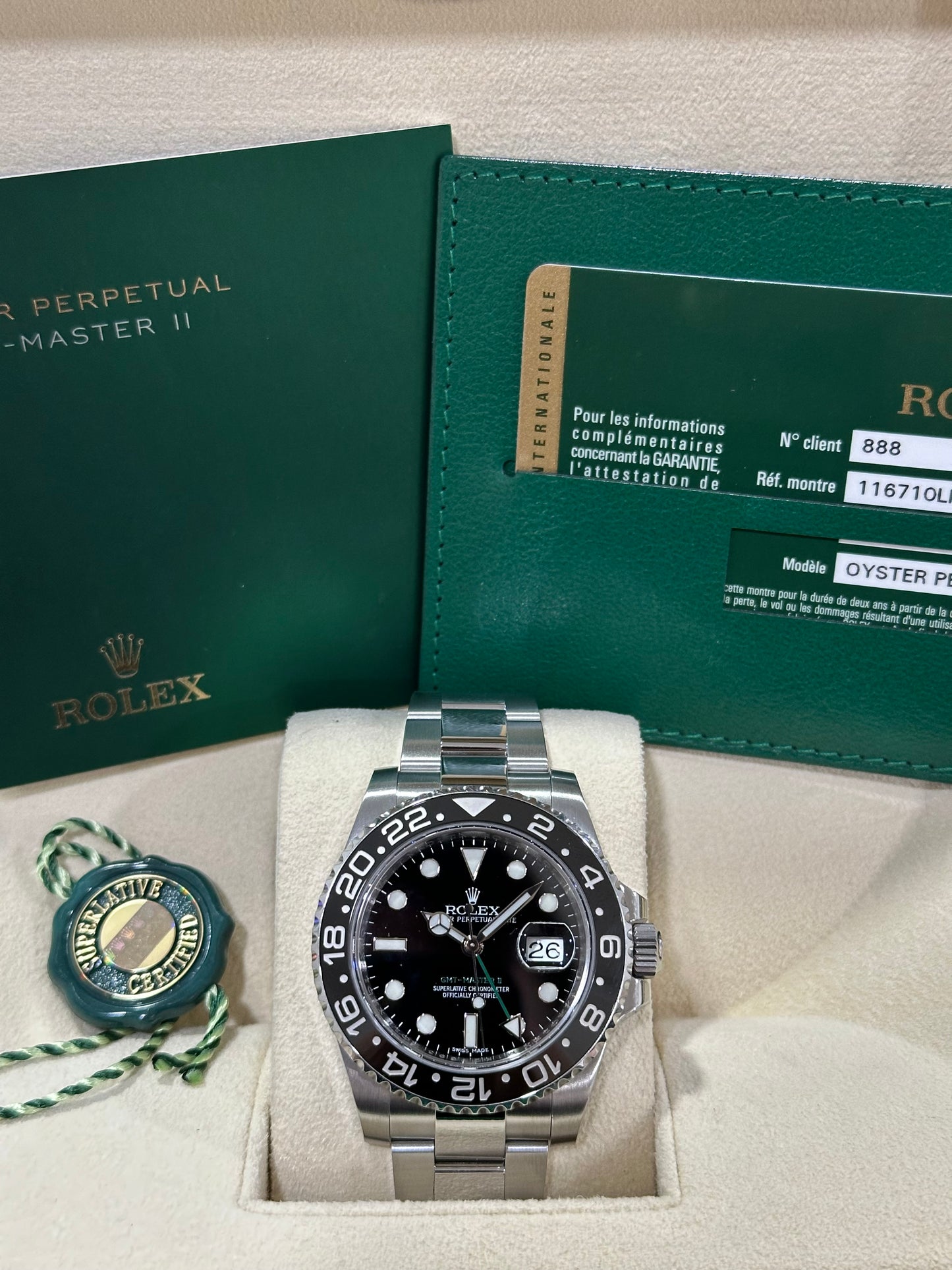 Rolex “Green Arrow” GMT Master 40mm Ref.116710LN Box & Card