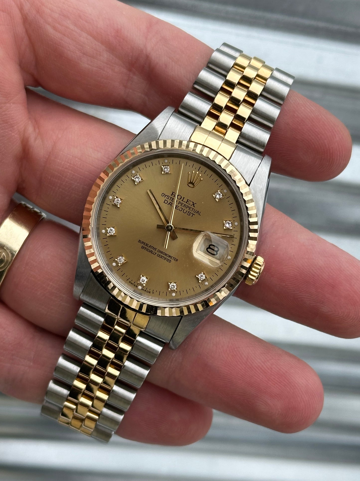 Rolex Datejust “Champagne Diamond Dial” Box & Papers