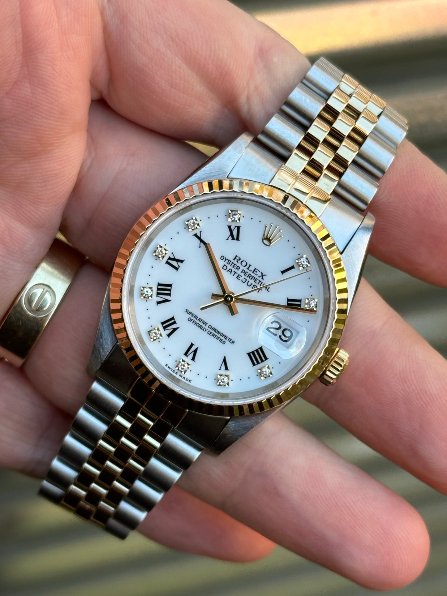 Rolex Datejust 36mm Ref.16233 “White Roman Diamond Dial” Box & Papers
