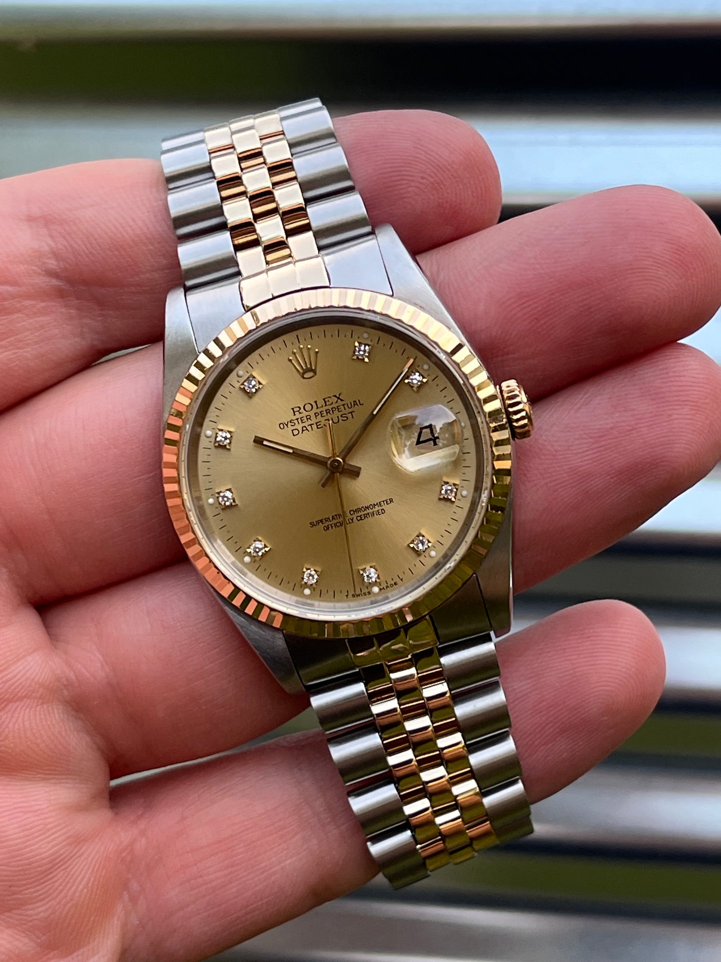 Rolex Datejust 36mm Ref:16233 “Champagne Diamond Dial” Box & Papers