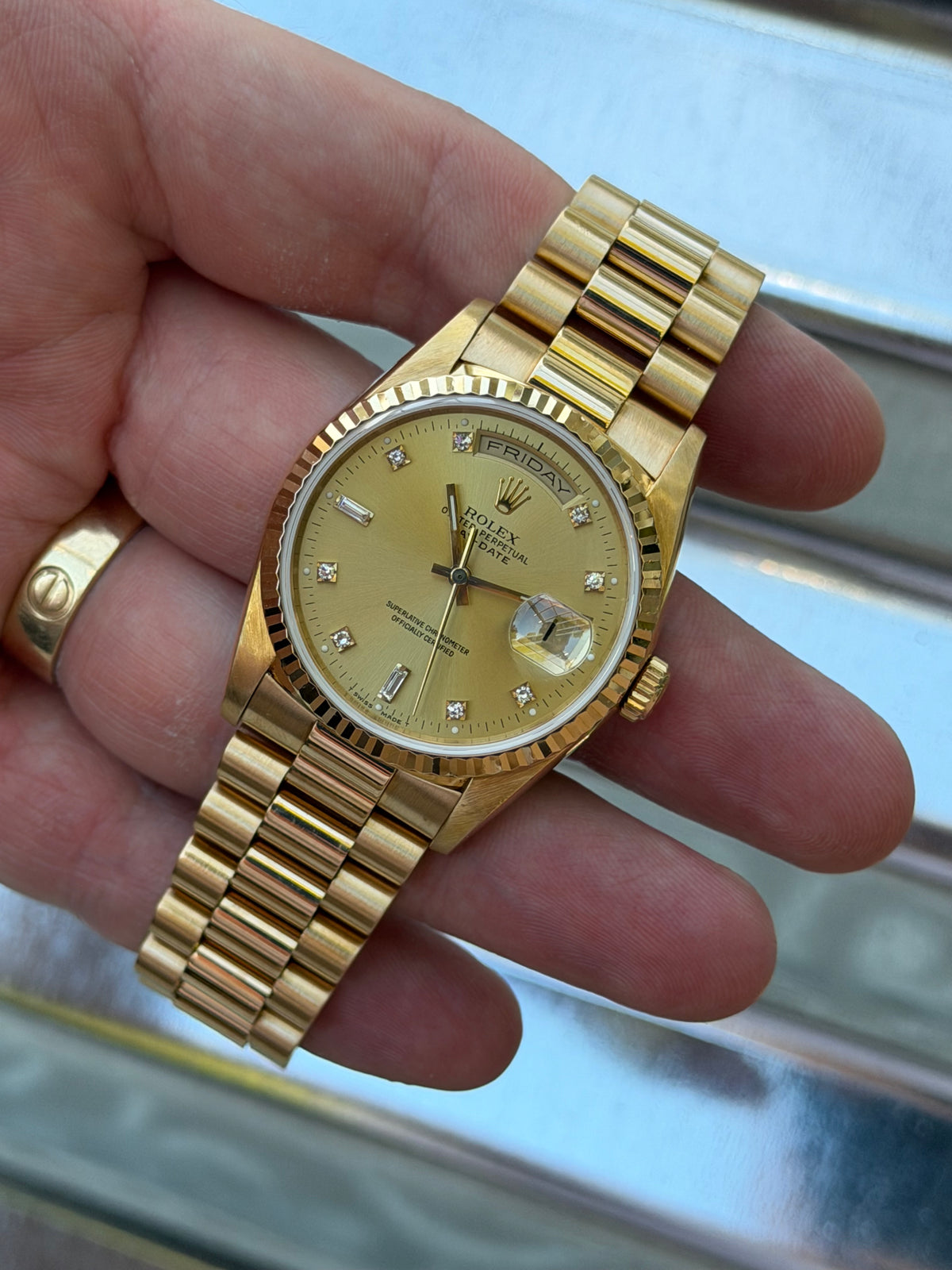 Rolex Day Date Double Quick-Set Champagne Diamond Dial 36mm Ref.18238 Box & Papers
