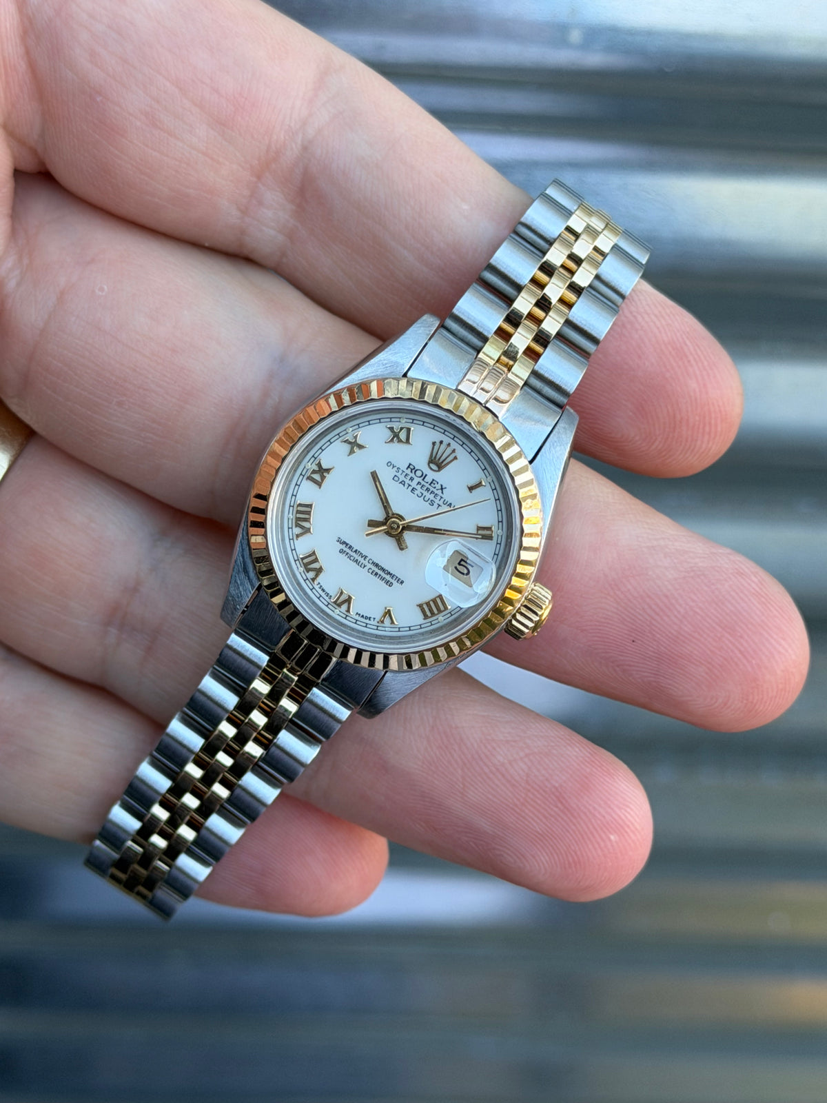 Rolex Ladies Datejust “White Roman Dial” 26mm Ref.69173 Box & Papers