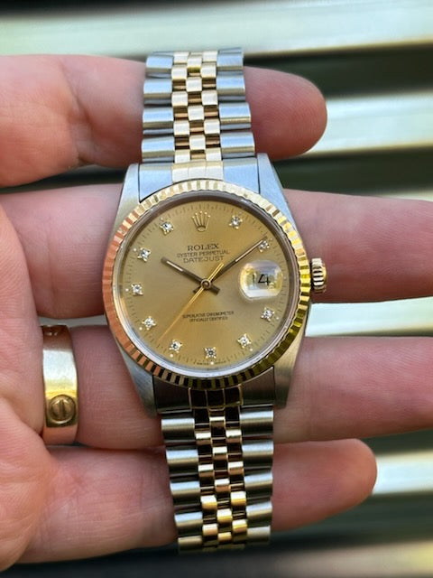 Rolex Datejust 36mm “Champagne Diamond Dial” Ref.16233 Box & Papers