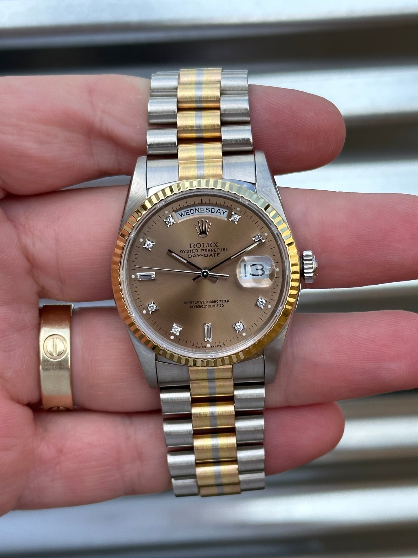 Rolex Day-Date 36mm Ref.18239 Tridor Factory Salmon Diamond Dial