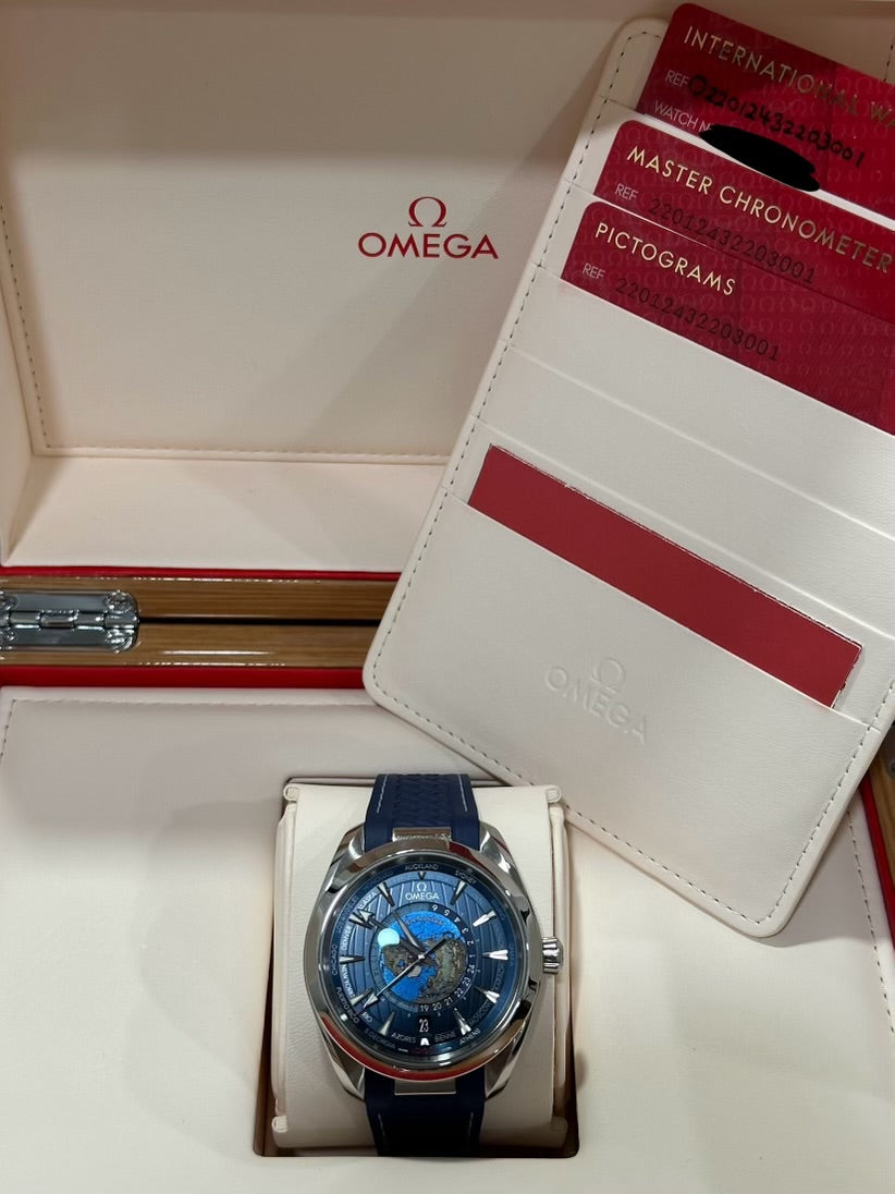 Omega Seamaster Aqua Terra World Timer 43mm Box & Papers (Cards)