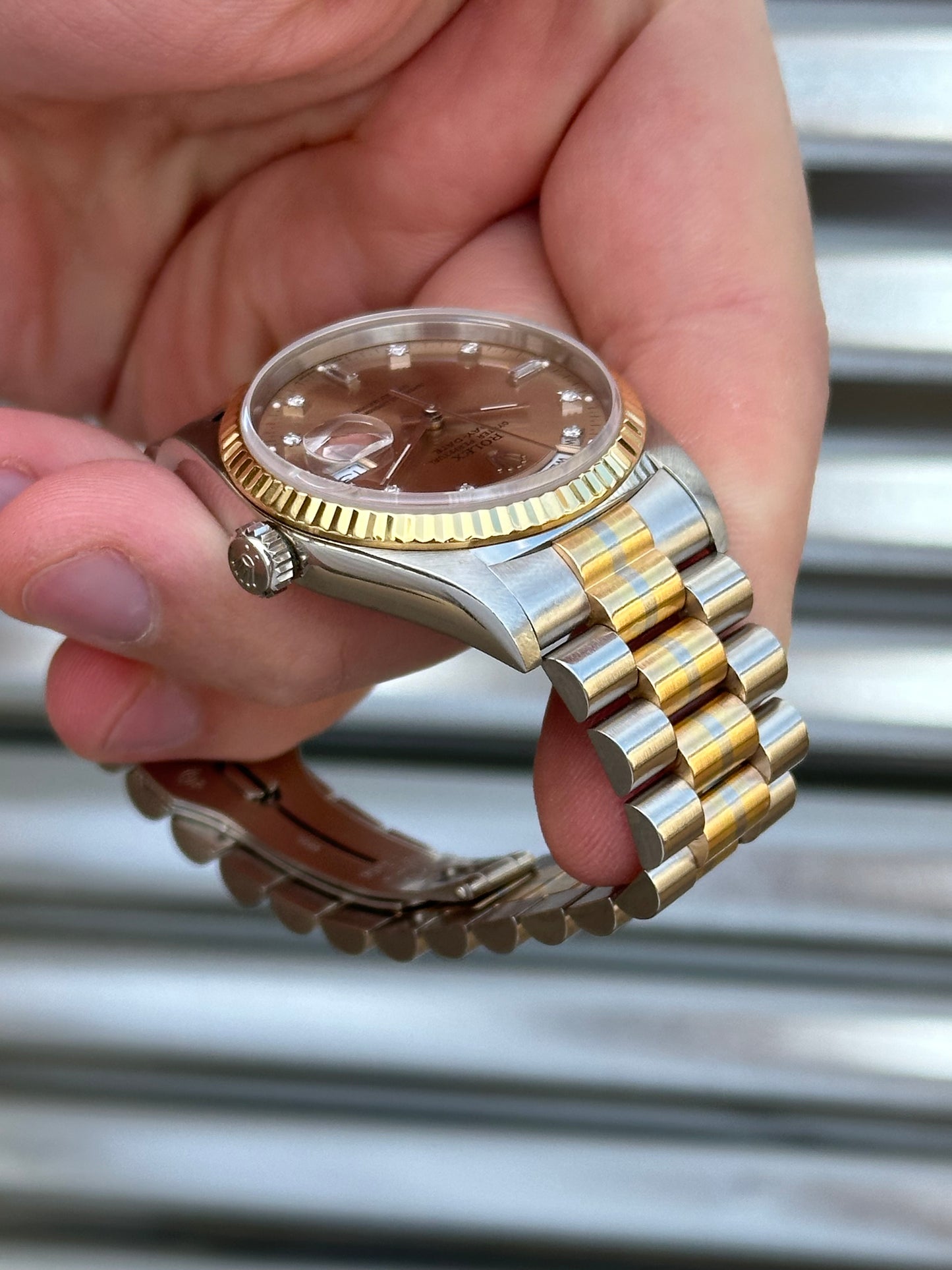 Rolex Day-Date 36mm Ref.18239 Tridor Factory Salmon Diamond Dial