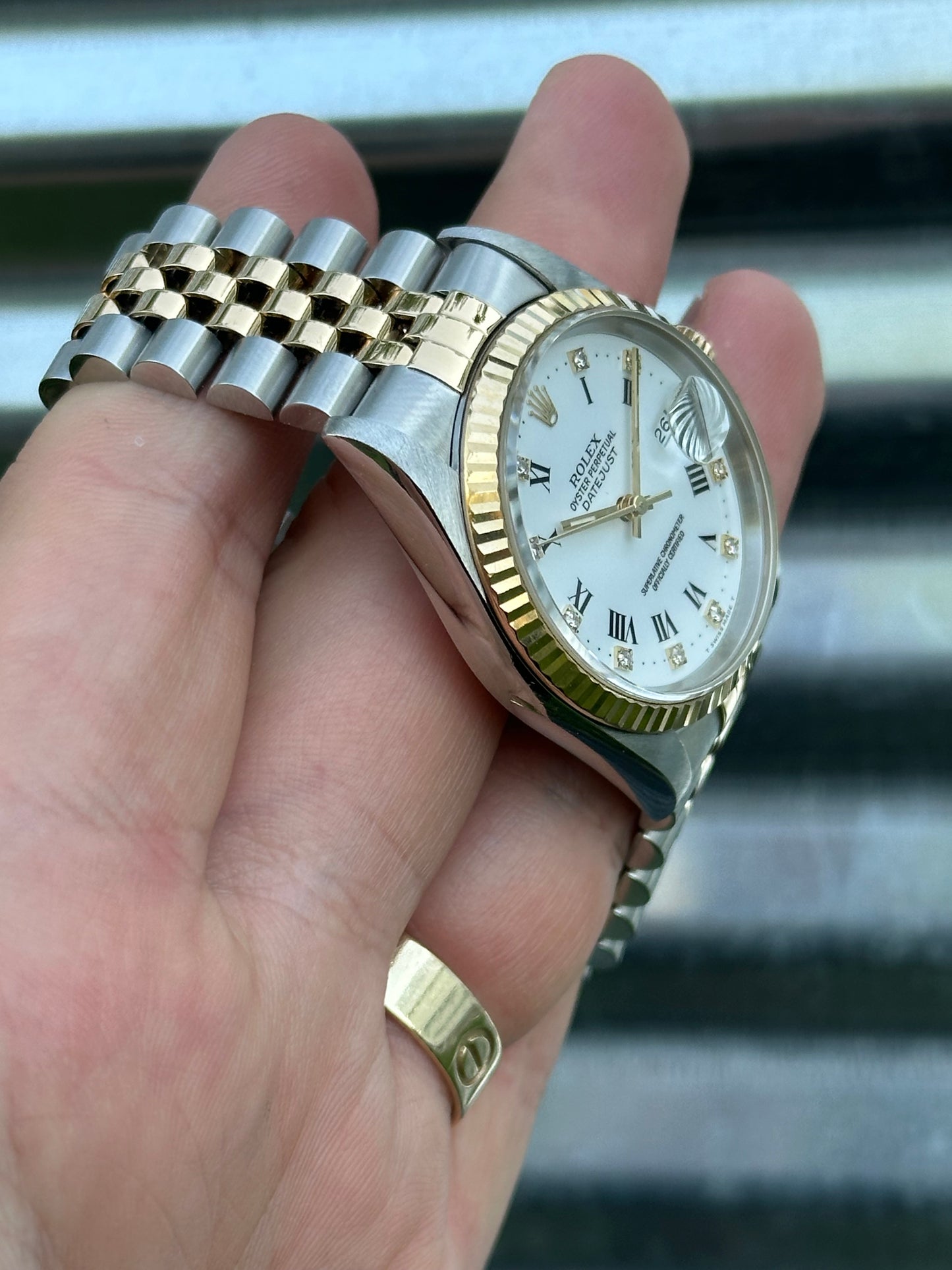 Rolex Datejust 36mm Ref.16233 Box & Papers White Roman Diamond Dial