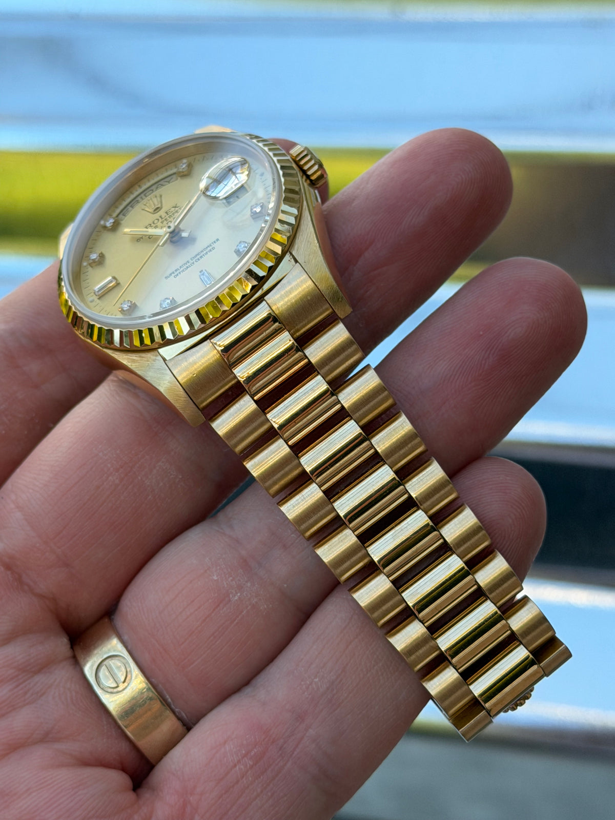 Rolex Day Date Double Quick-Set Champagne Diamond Dial 36mm Ref.18238 Box & Papers
