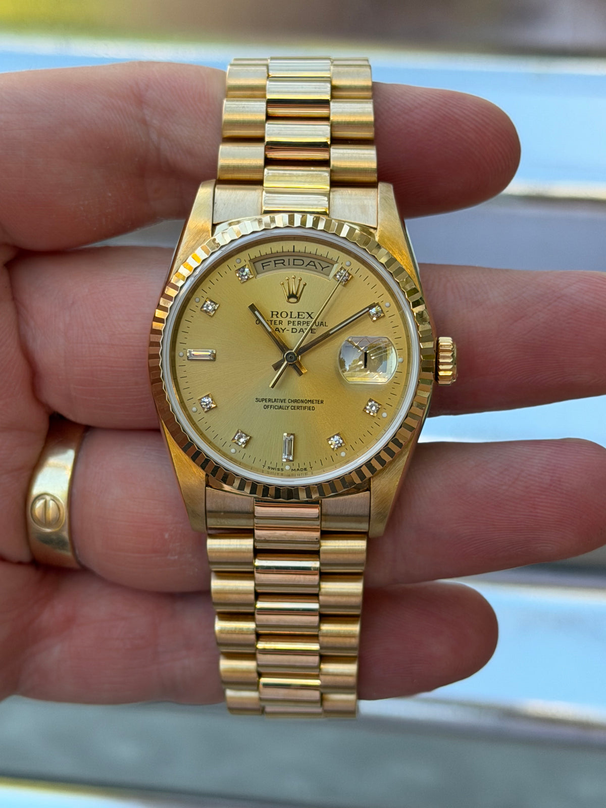 Rolex Day Date Double Quick-Set Champagne Diamond Dial 36mm Ref.18238 Box & Papers