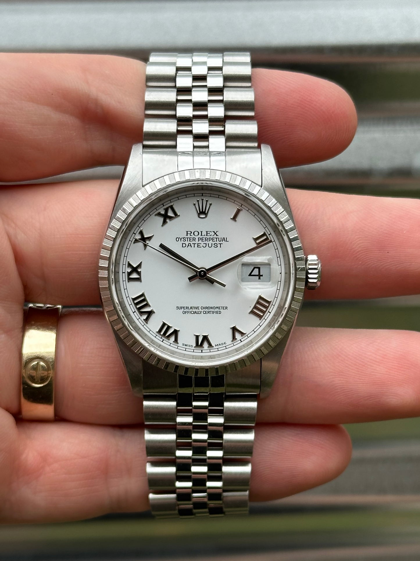 Rolex Datejust 36mm Ref.16220 White Roman Dial Box & Papers