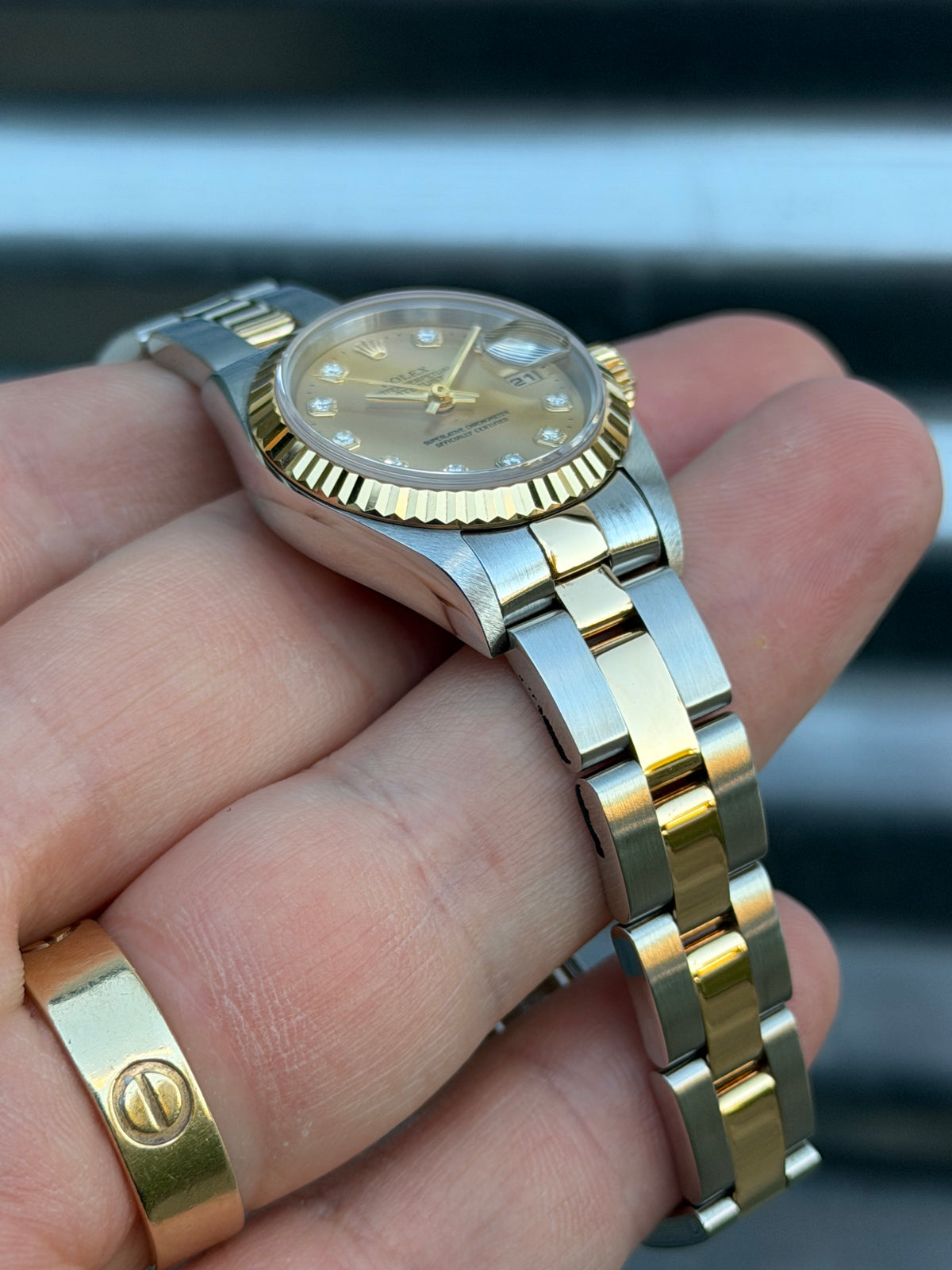 Rolex Ladies Datejust “Champagne Diamond Dial” 26mm Ref.69173 Box & Papers
