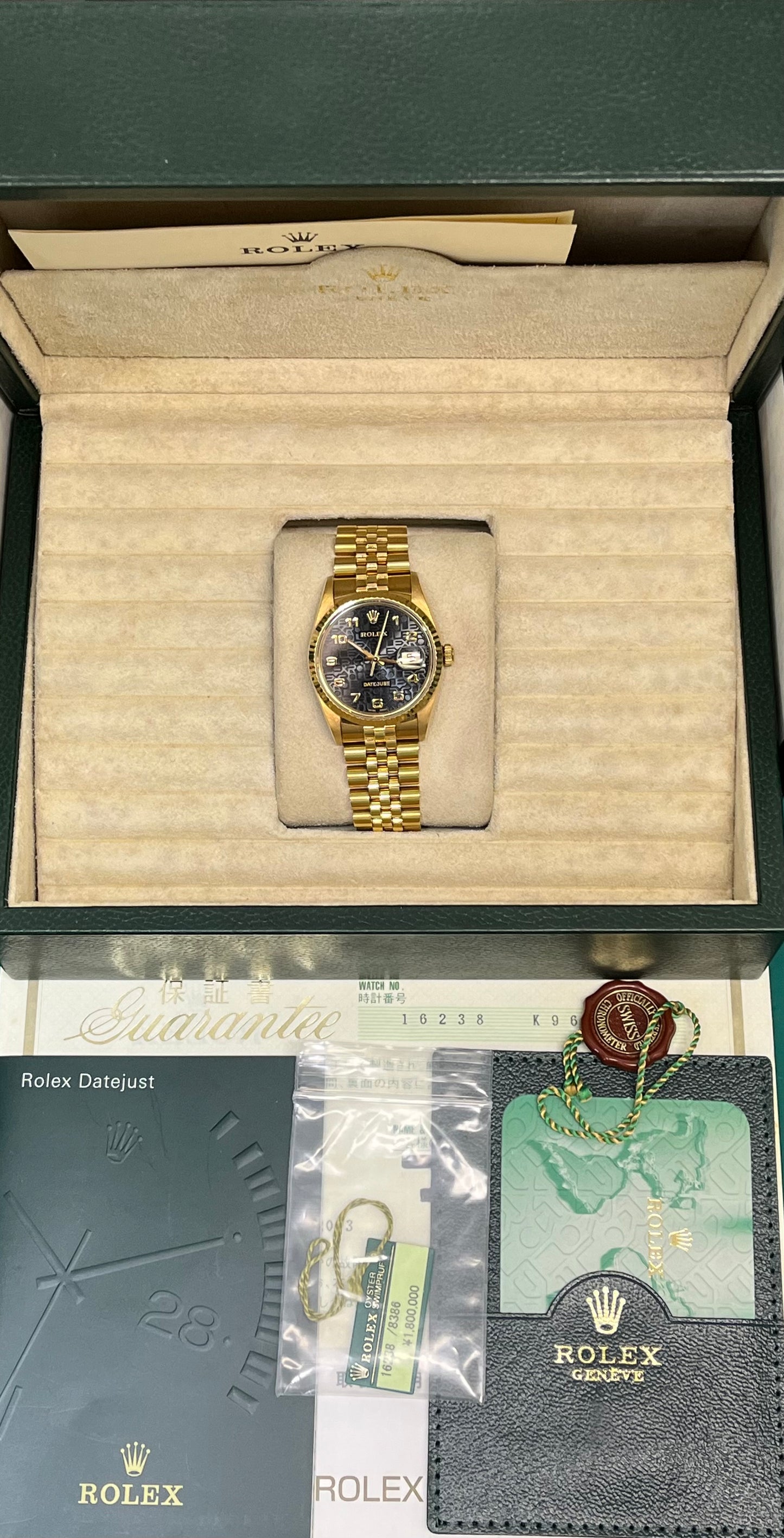 Rolex Datejust 36mm Ref.16238 “Anniversary Dial” Box & Papers 18k Gold Unpolished