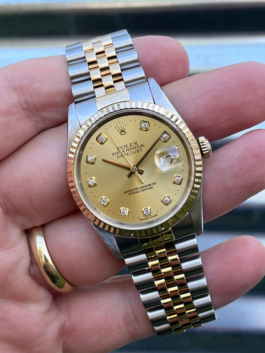 Rolex Datejust “Champagne Diamond Dial” 36mm Ref.16233 Box & Papers