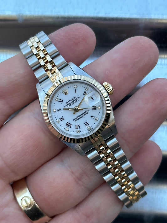 Rolex Ladies Datejust “White Roman Diamond Dial” 26mm Ref.69173 Box & Papers