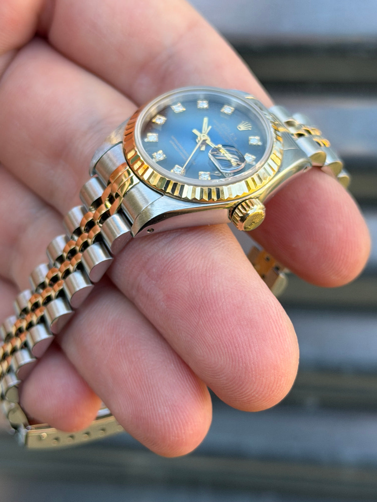 Rolex Ladies Datejust “Blue Vignette Diamond Dial “ 26mm Ref.69173 Box & Papers