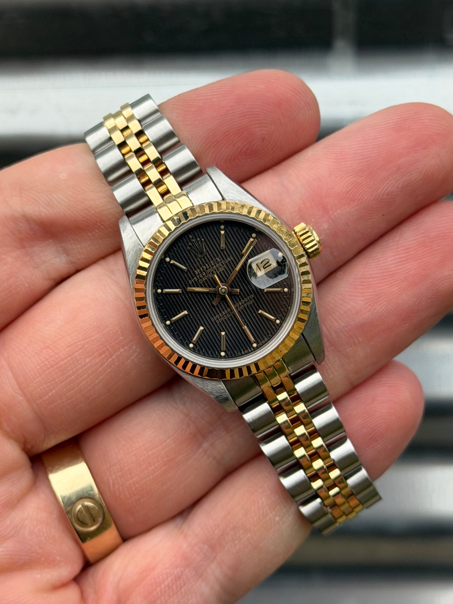 Rolex Ladies Datejust 26mm Ref.69173 Box & Papers “Black Tapestry Dial”