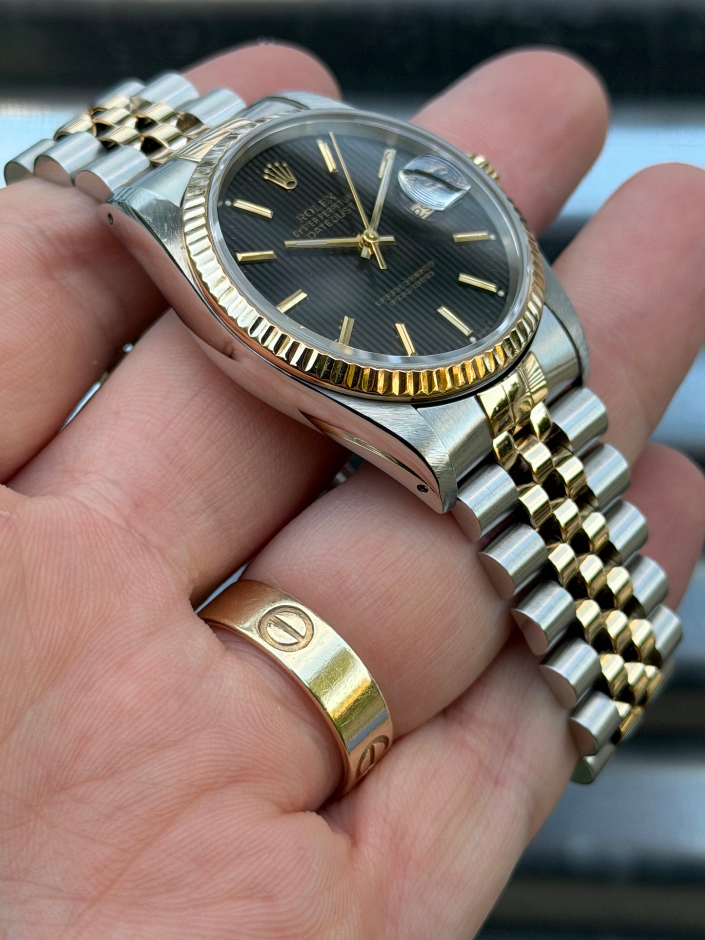 Rolex Datejust “Black Tapestry Dial” 36mm Ref.16233 Box & Papers