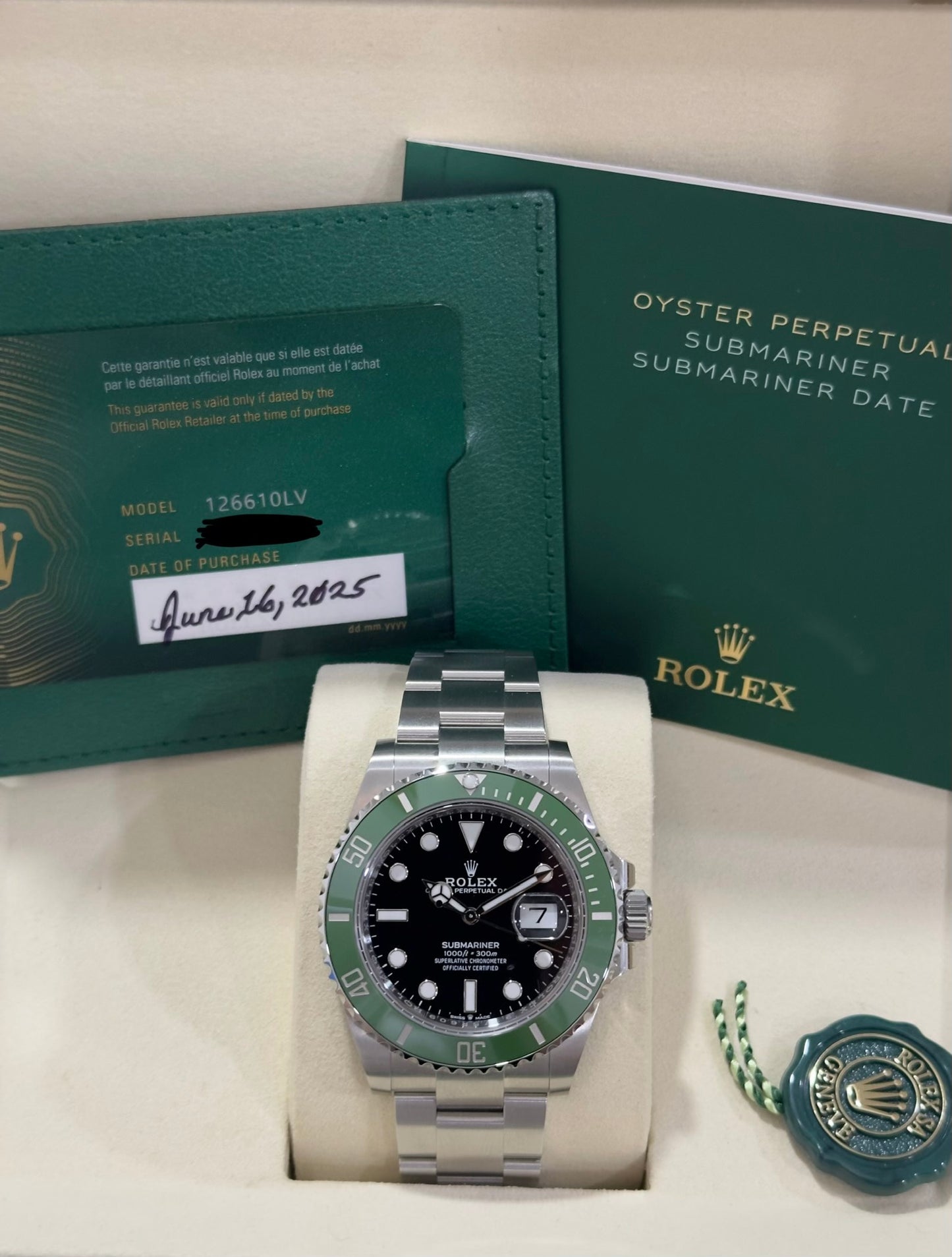 Rolex Submariner Date “Starbucks” 41mm Ref.126610LV Box & Card from June 2025