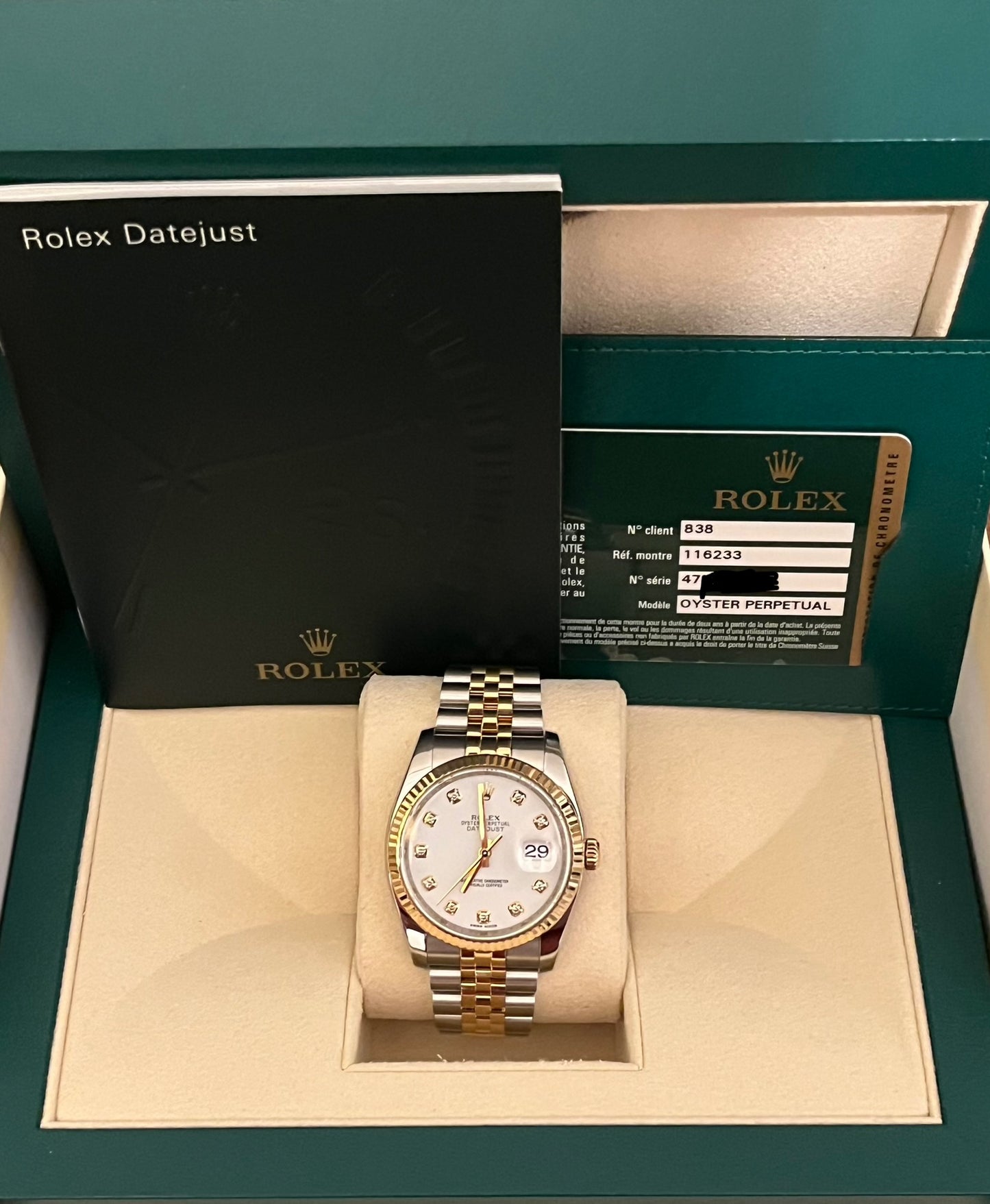 Rolex Datejust “White Diamond Dial” 36mm Red.116233 Box & Papers