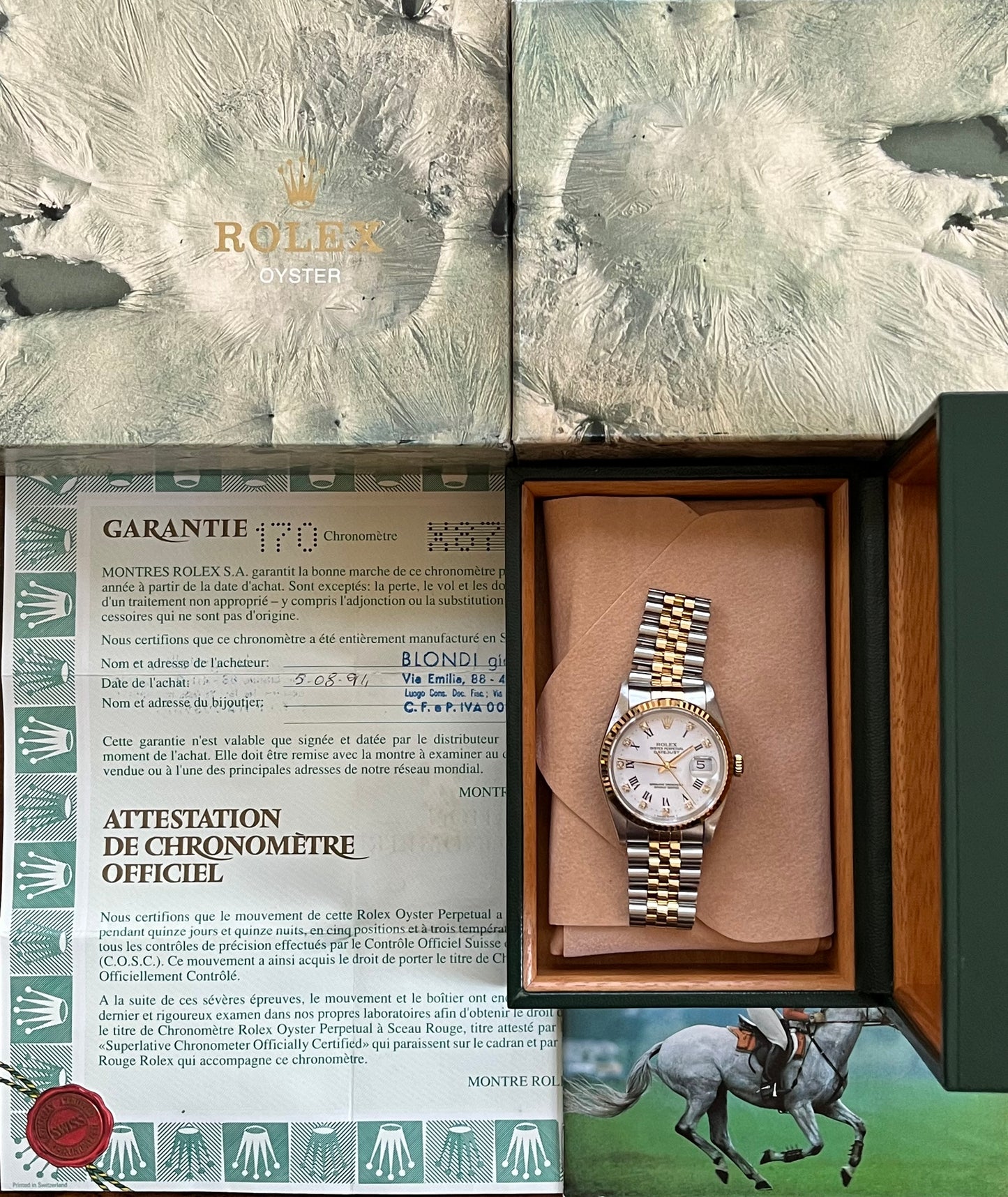 Rolex Datejust “White Roman Diamond Dial” 36mm Ref.16233 Box & Papers