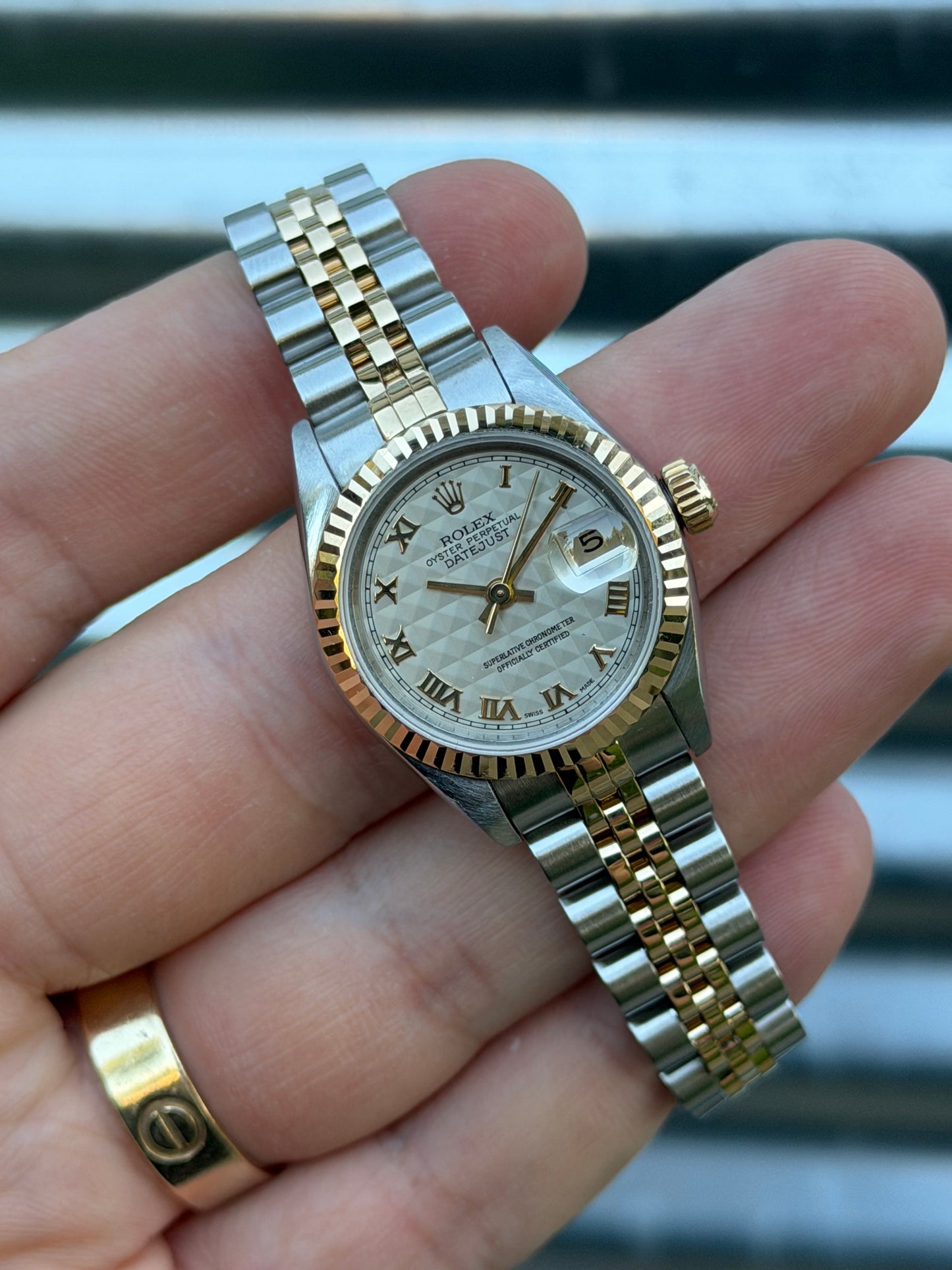 Rolex Ladies Datejust “Pyramid Dial” 26mm Ref.69173 Box & Papers