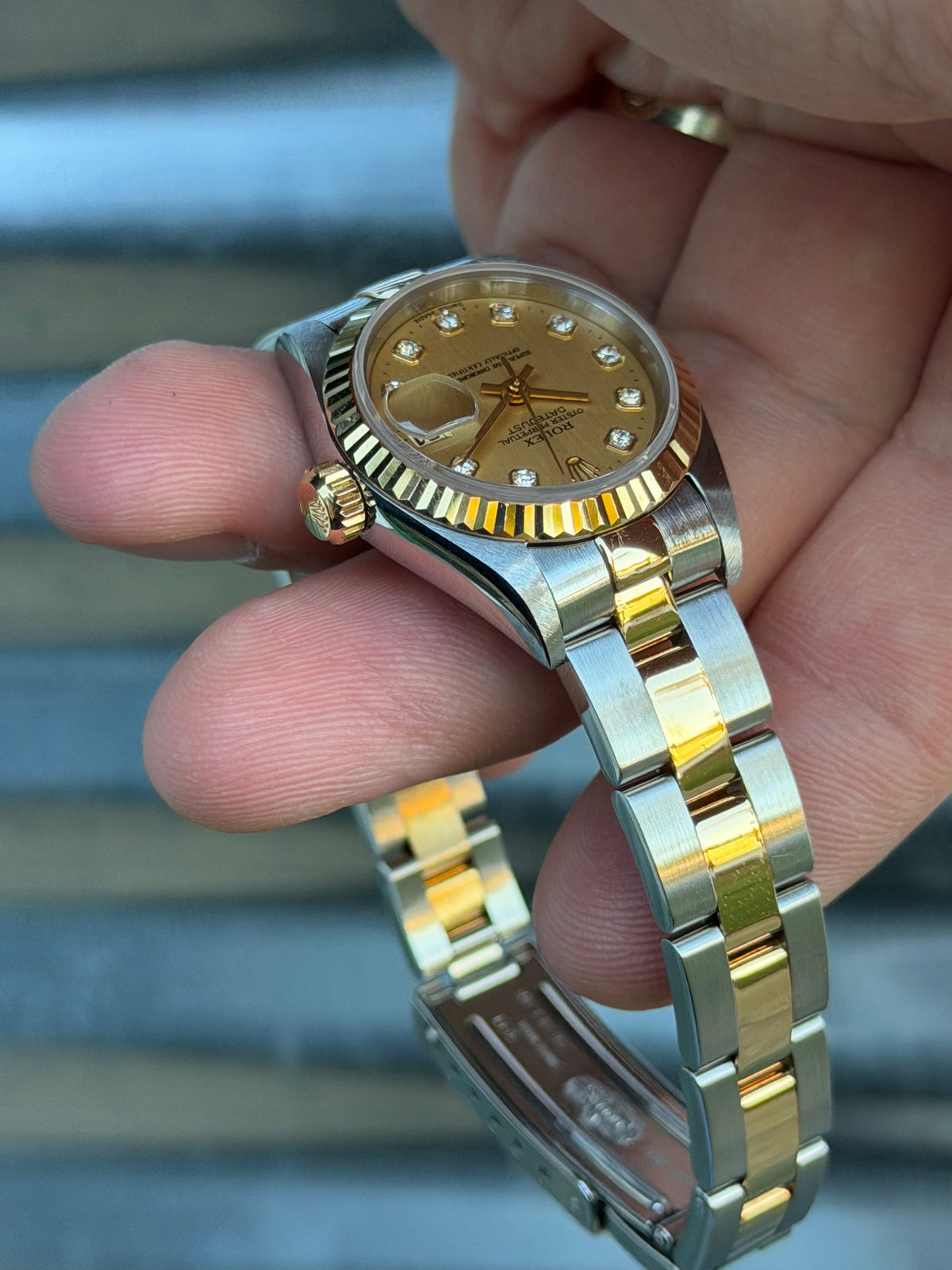 Rolex Ladies Datejust “Champagne Diamond Dial” 26mm Ref.69173 Box & Papers