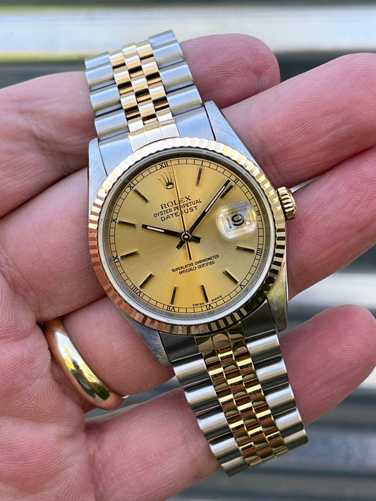 Rolex Datejust 36mm Champagne Dial w/Roman Numeral Track Ref.16233 Box & Papers