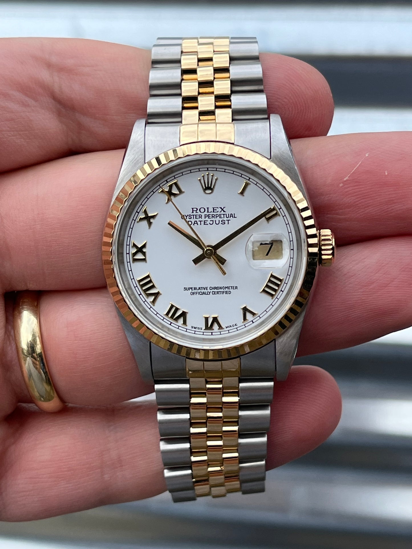 Rolex Datejust 36mm Ref.16233 “White Roman Dial” Box & Papers