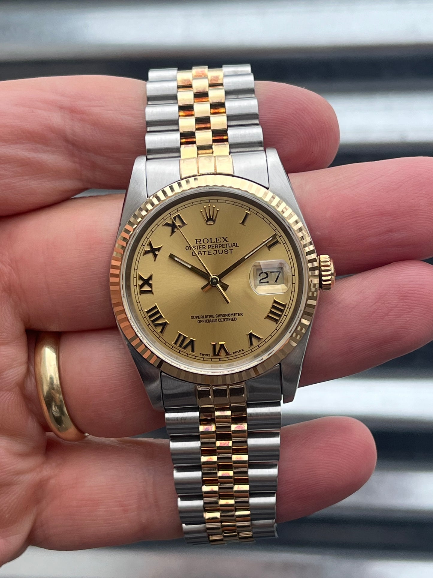 Rolex Datejust “Champagne Roman Numeral Dial” 36mm Ref.16233 Box & Papers