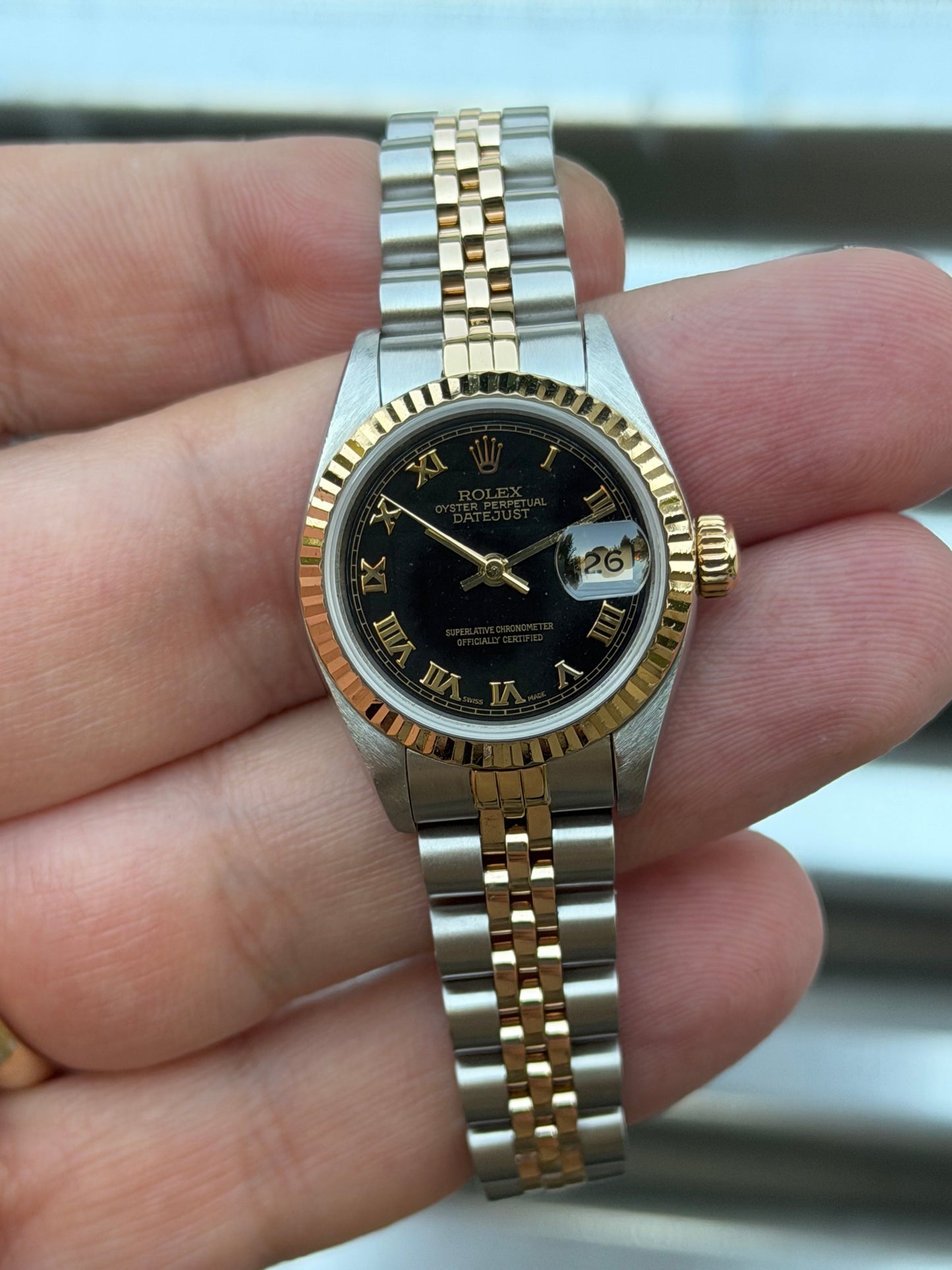 Rolex Ladies Datejust 26mm Ref.69173 Box & Papers “Black Pyramid Dial”