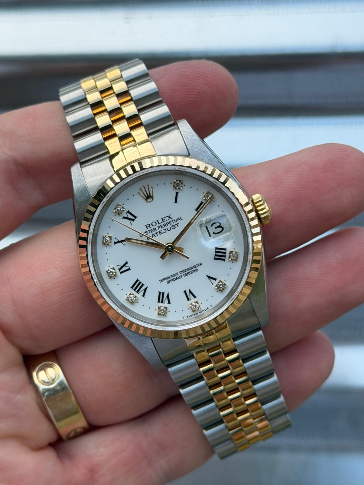 Rolex Datejust 36mm Ref.16233 White Roman Diamond Dial Box & Papers