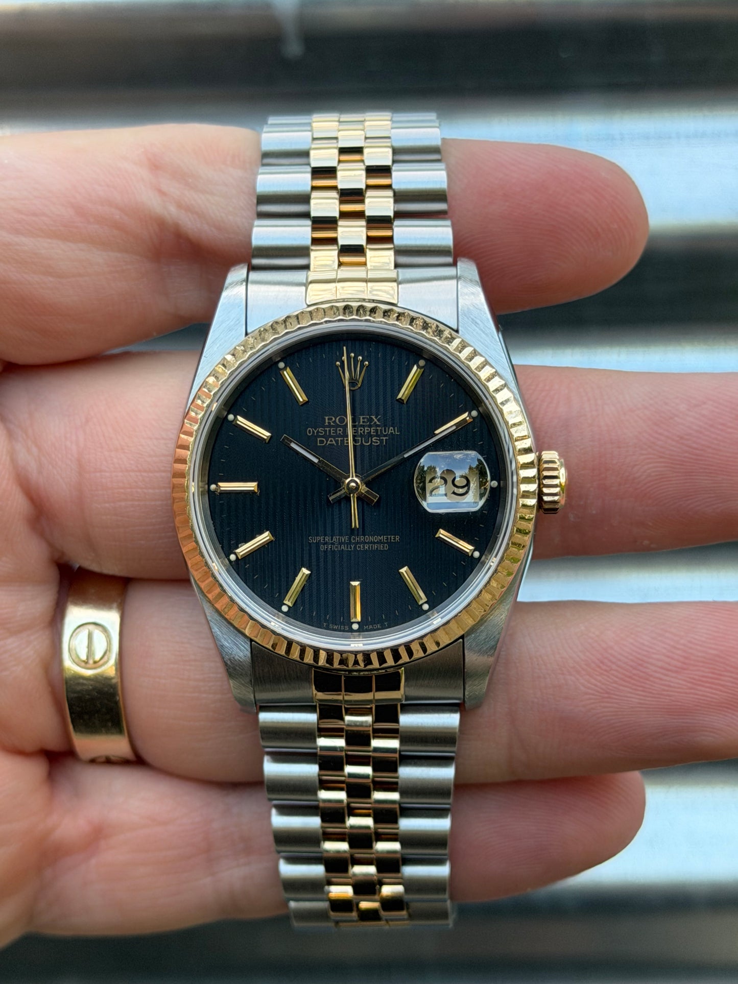 Rolex Datejust “Black Tapestry Dial” 36mm Ref.16233 Box & Papers