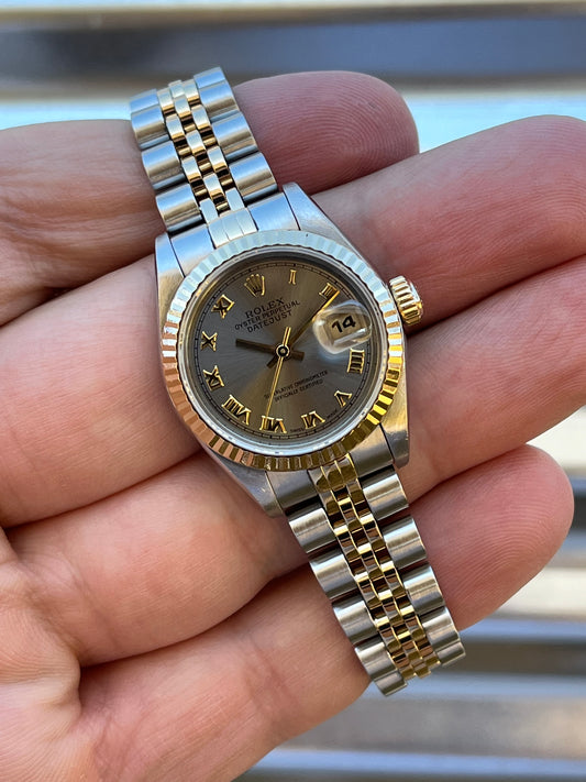 Rolex Ladies Datejust 26mm Ref.69173 Box & Papers Grey Roman Numeral Dial