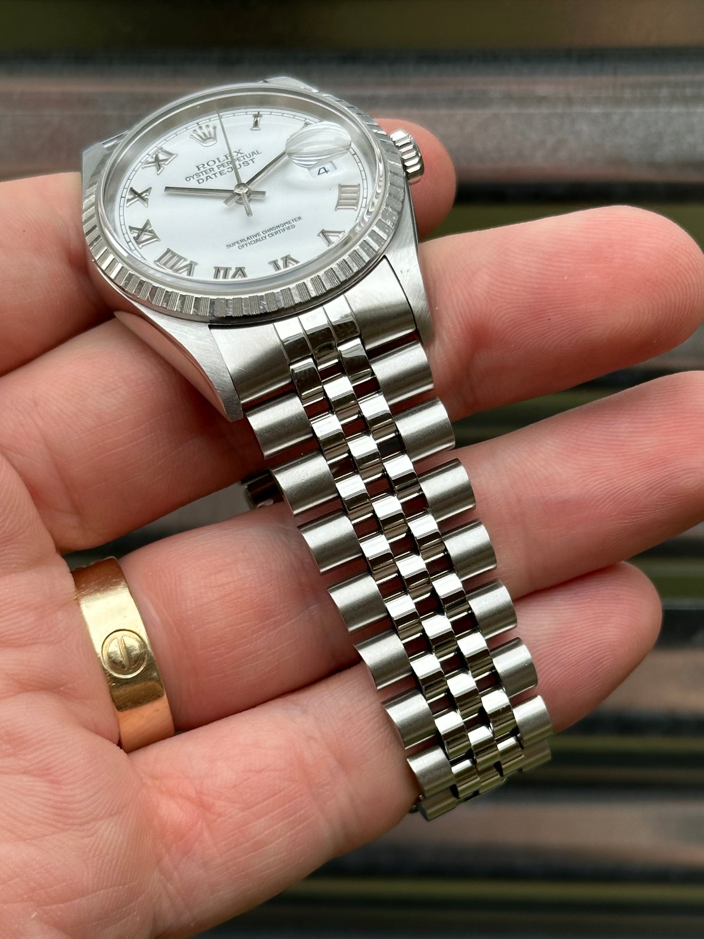 Rolex Datejust 36mm Ref.16220 White Roman Dial Box & Papers