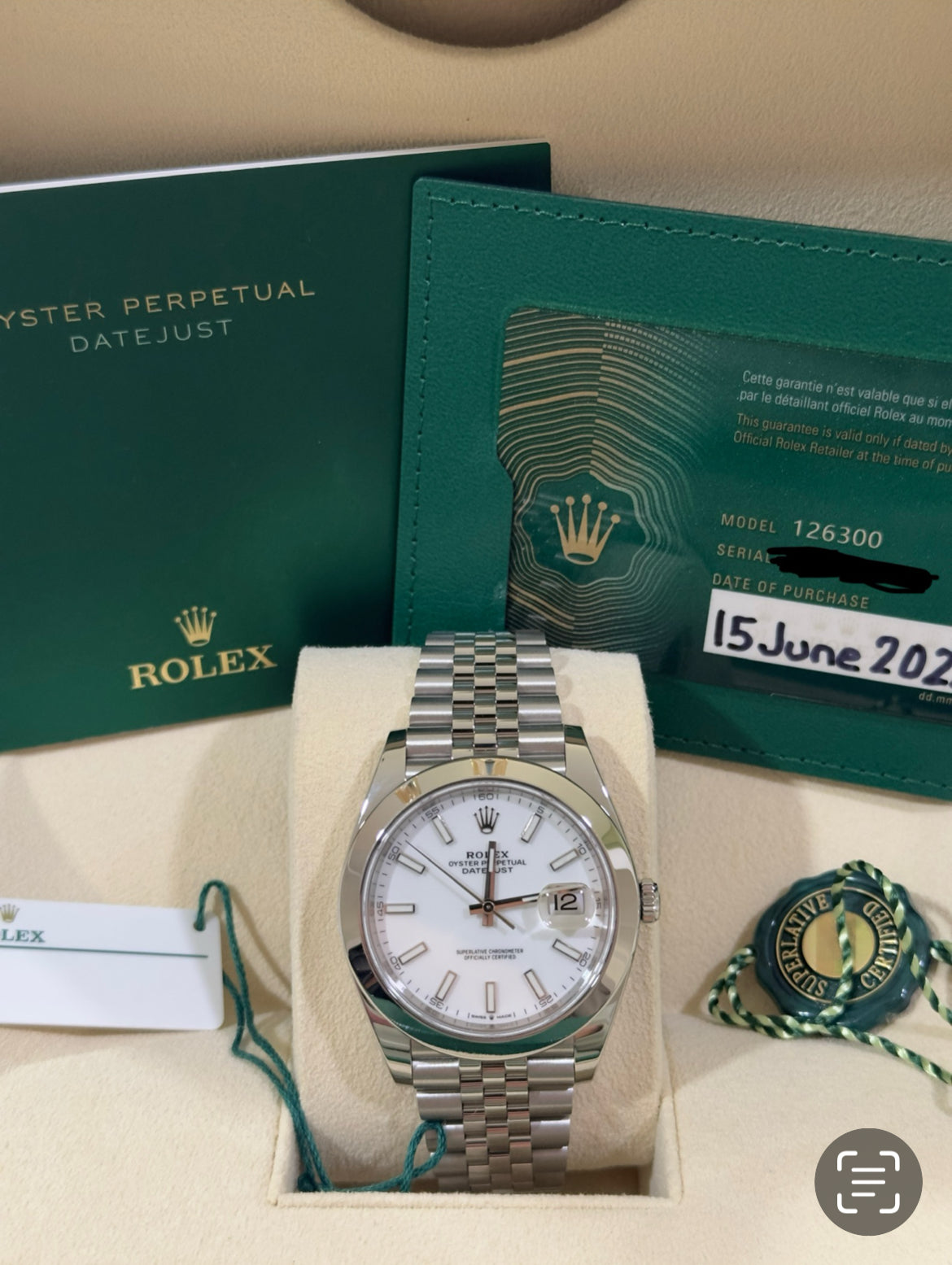Rolex Datejust “White Index Dial” 41mm Ref.126300 Box & Card