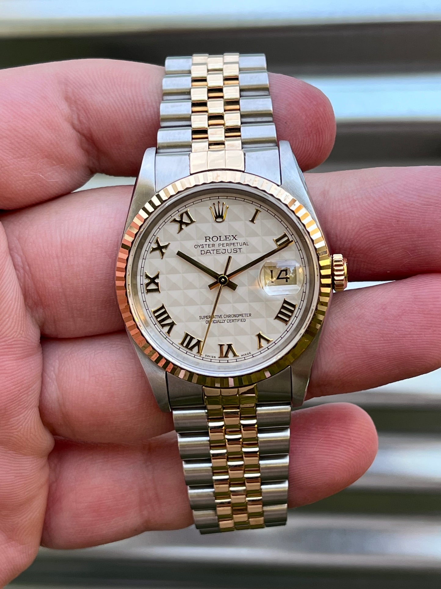 Rolex Datejust 36mm Ref.16233 “Pyramid Dial” Box & Papers