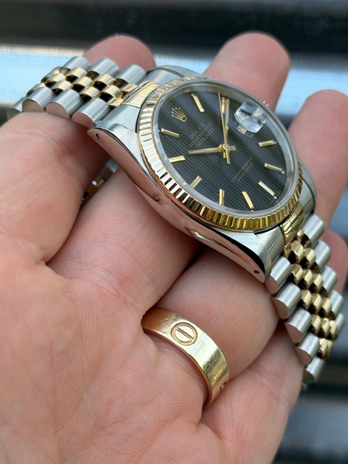 Rolex Datejust “Black Tapestry Dial” 36mm Ref.16233 Box & Papers
