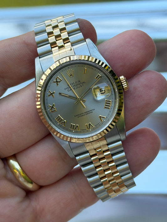 Rolex Datejust “Gray Roman Numeral Dial” 36mm Ref.16233 Box & Papers