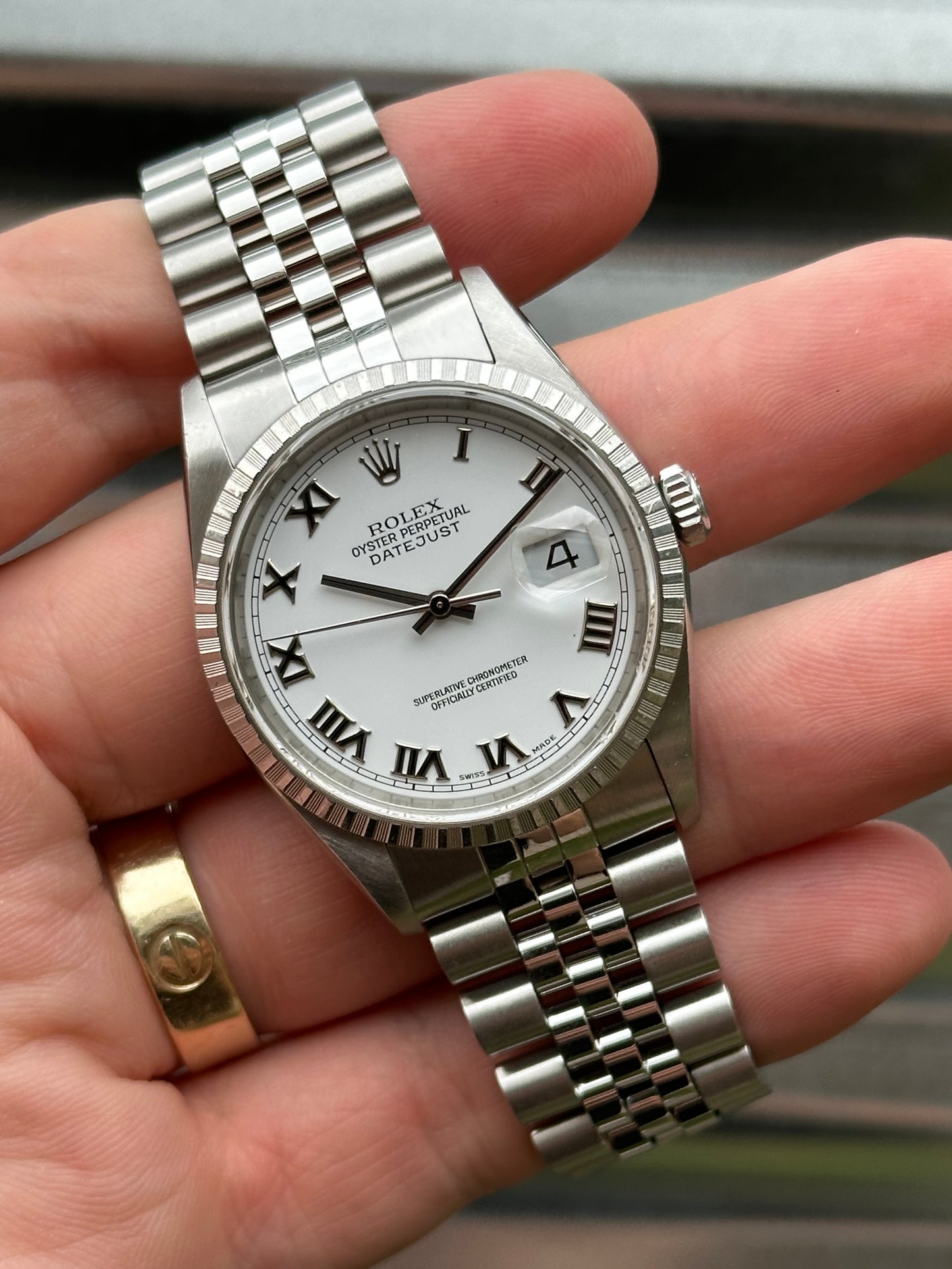 Rolex Datejust 36mm Ref.16220 White Roman Dial Box & Papers