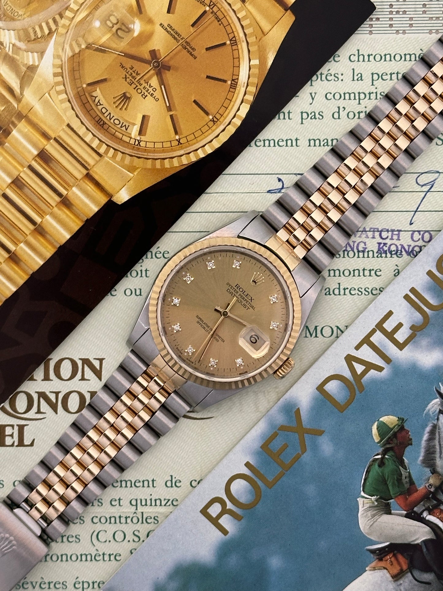 Rolex Datejust 36mm Ref.16233 “Champagne Diamond Dial” Box & Papers