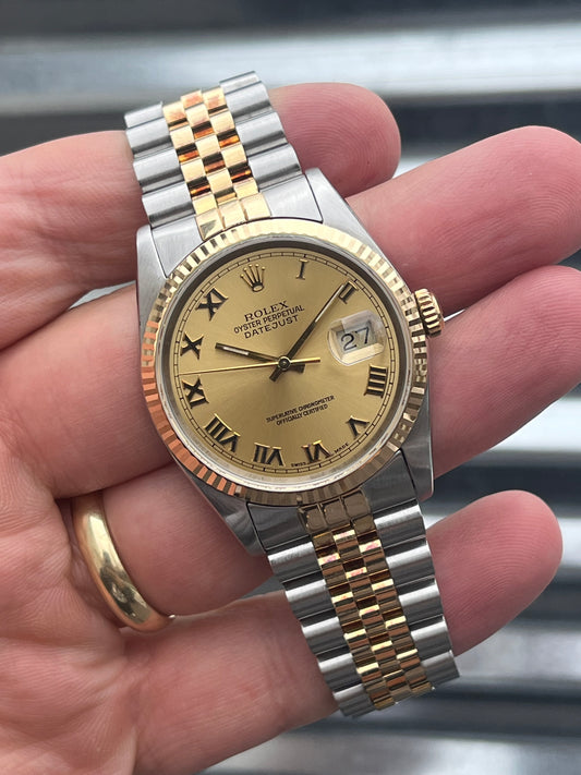 Rolex Datejust “Champagne Roman Numeral Dial” 36mm Ref.16233 Box & Papers