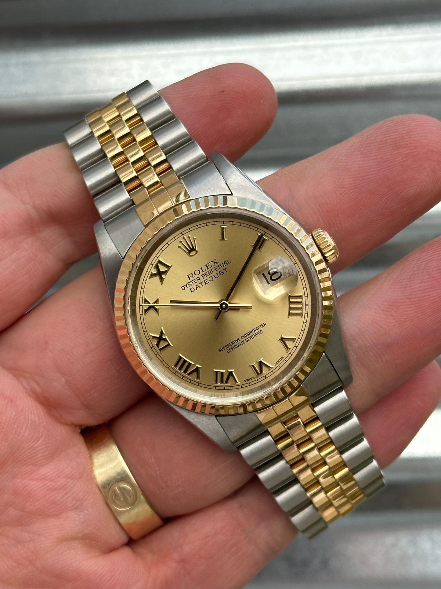 Rolex Datejust 36mm Ref.16233 “Champagne Roman Numeral Dial” Box & Papers