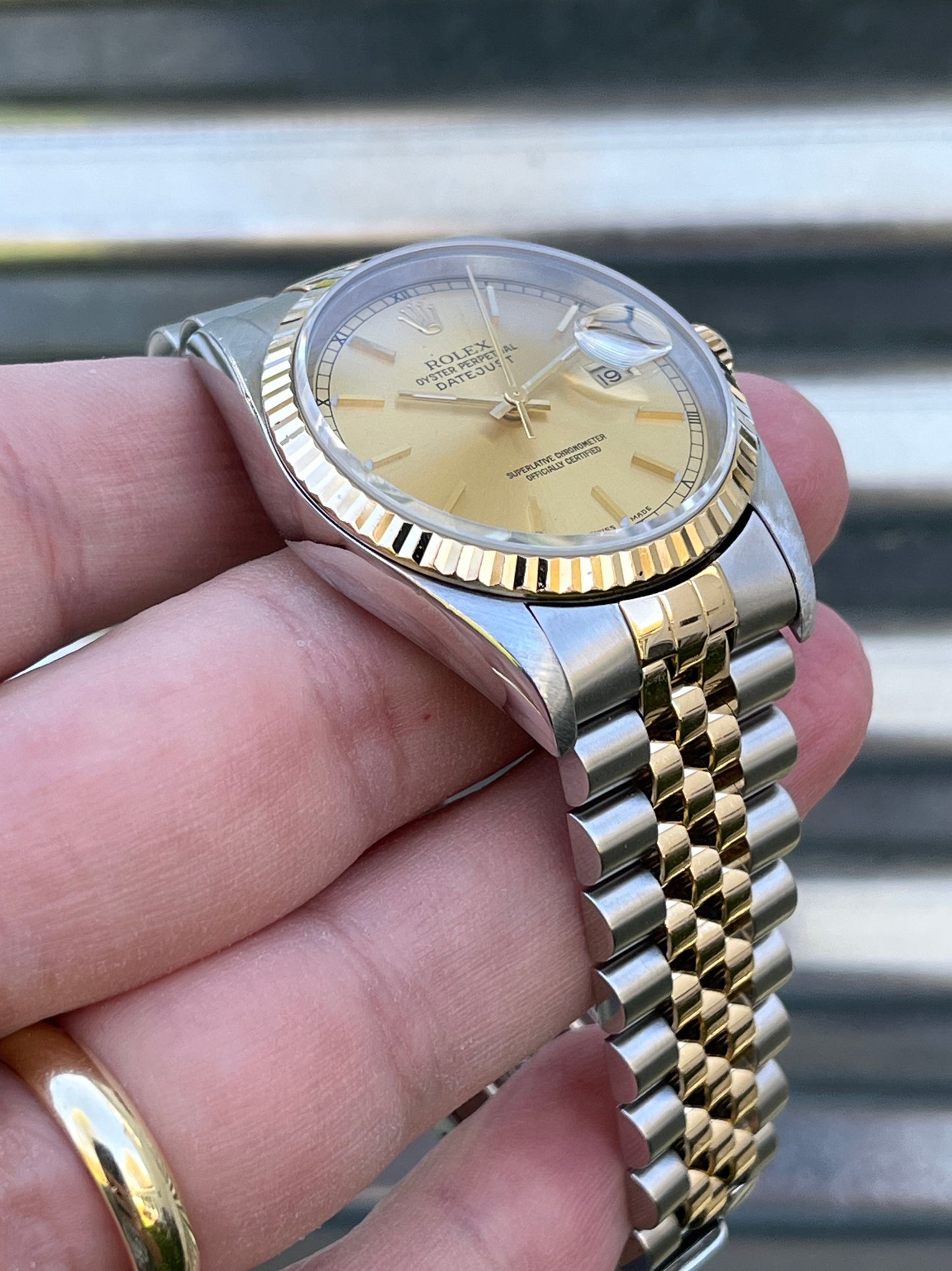 Rolex Datejust 36mm Champagne Dial w/Roman Numeral Track Ref.16233 Box & Papers