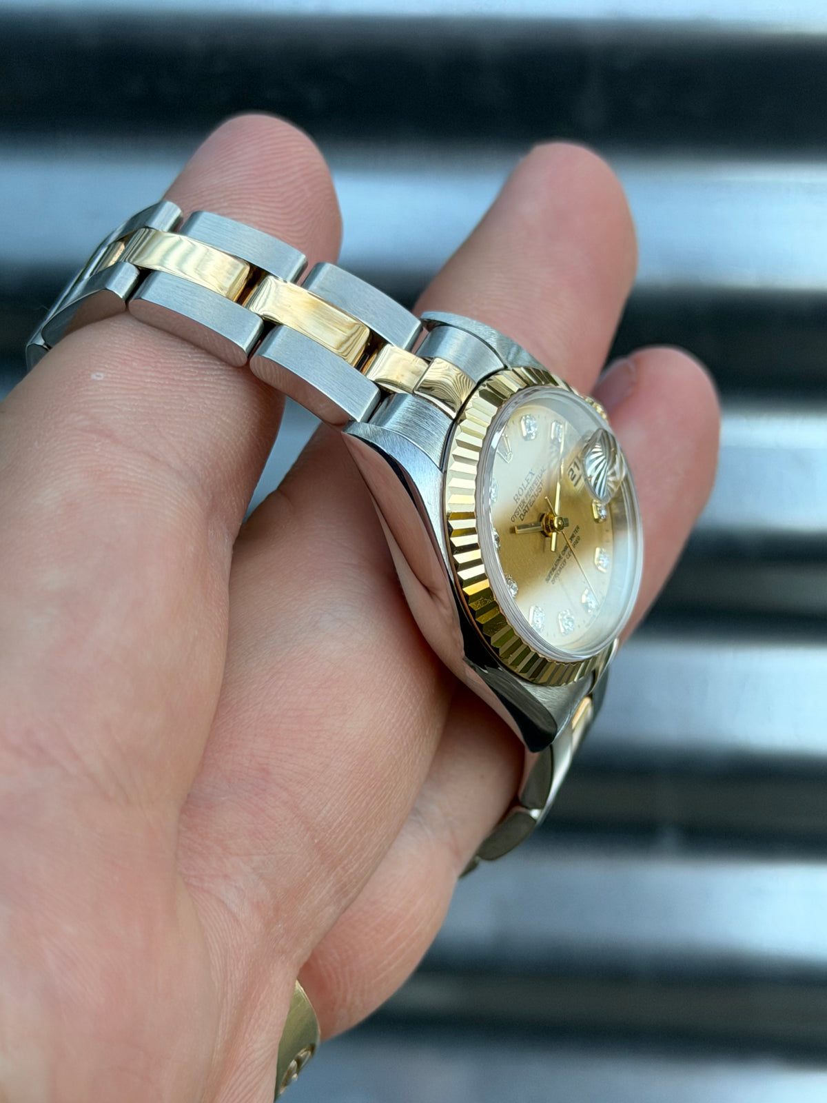Rolex Ladies Datejust “Champagne Diamond Dial” 26mm Ref.69173 Box & Papers