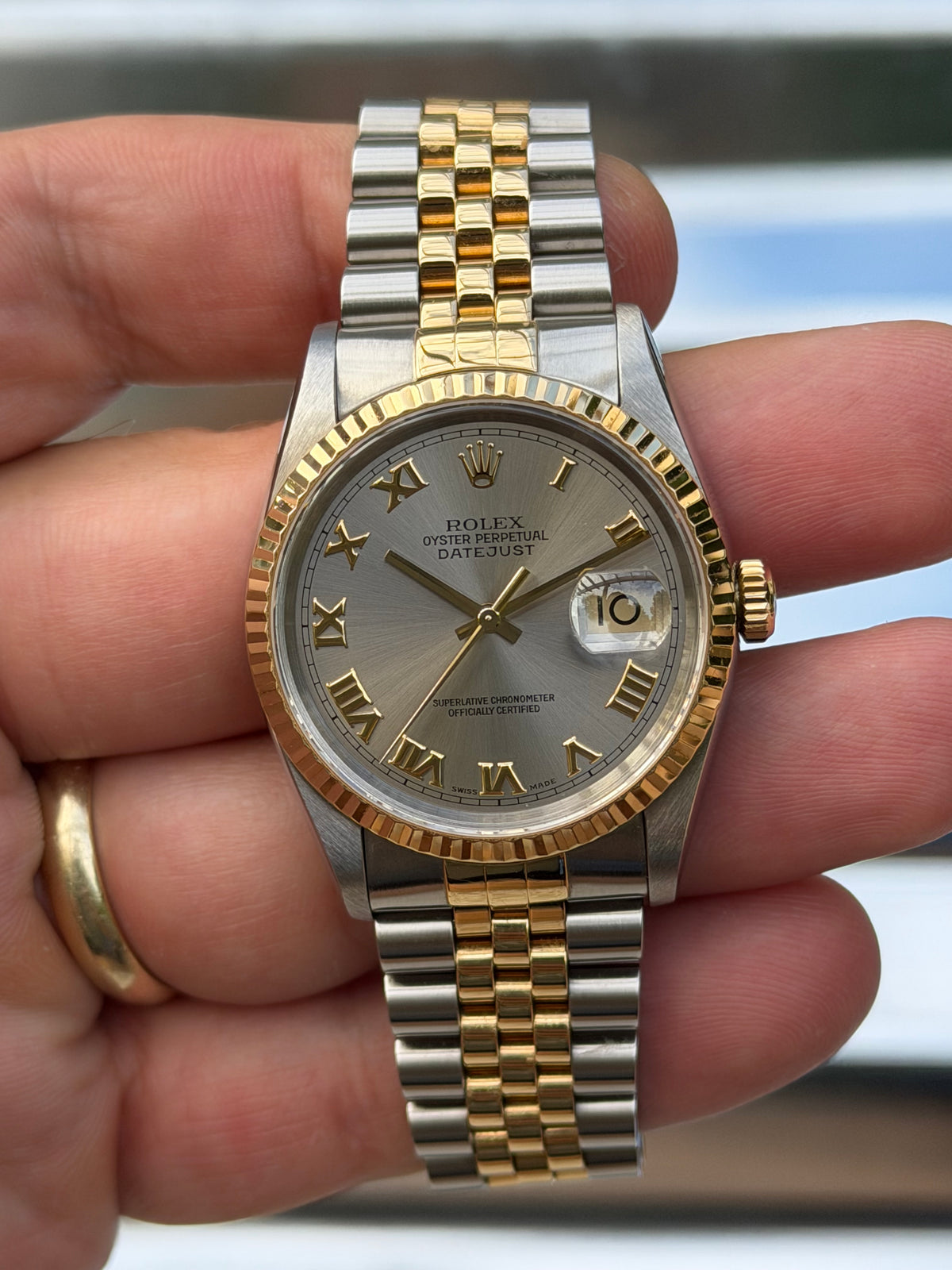 Rolex Datejust “Gray Roman Numeral Dial” 36mm Ref.16233 Box & Papers
