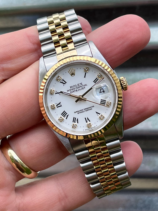 Rolex Datejust “White Roman Diamond Dial” 36mm Ref.16233 Box & Papers