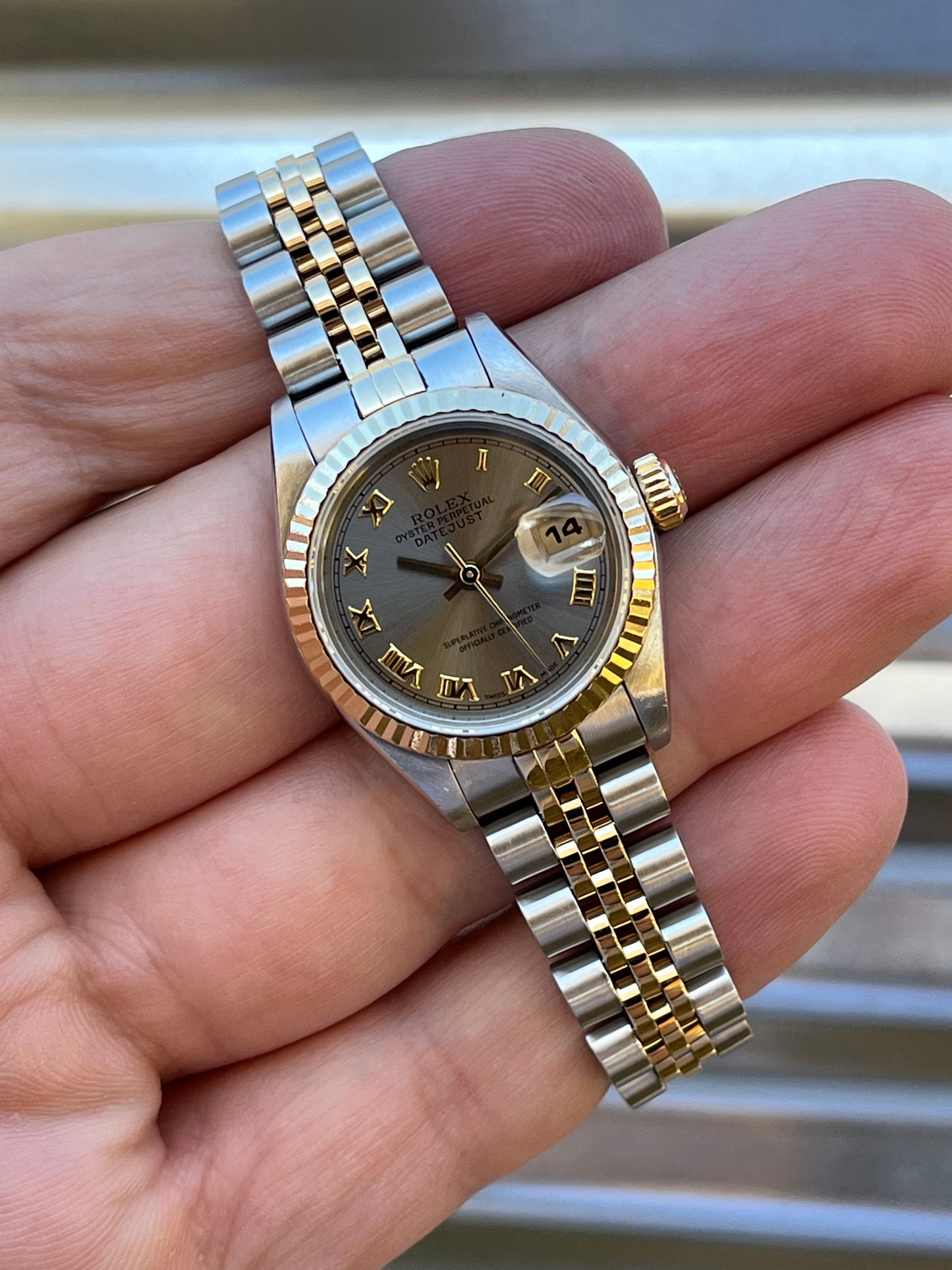 Rolex Ladies Datejust 26mm Ref.69173 Box & Papers Grey Roman Numeral Dial